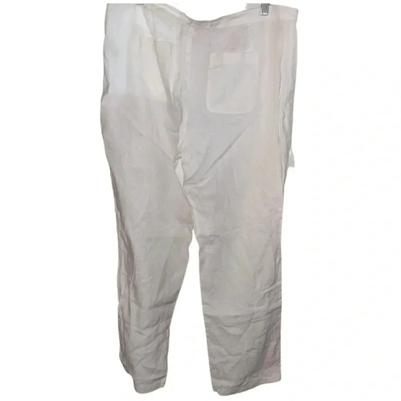 Kenar White Linen Wide Leg Drawstring Pants Size XL - Picture 8 of 8
